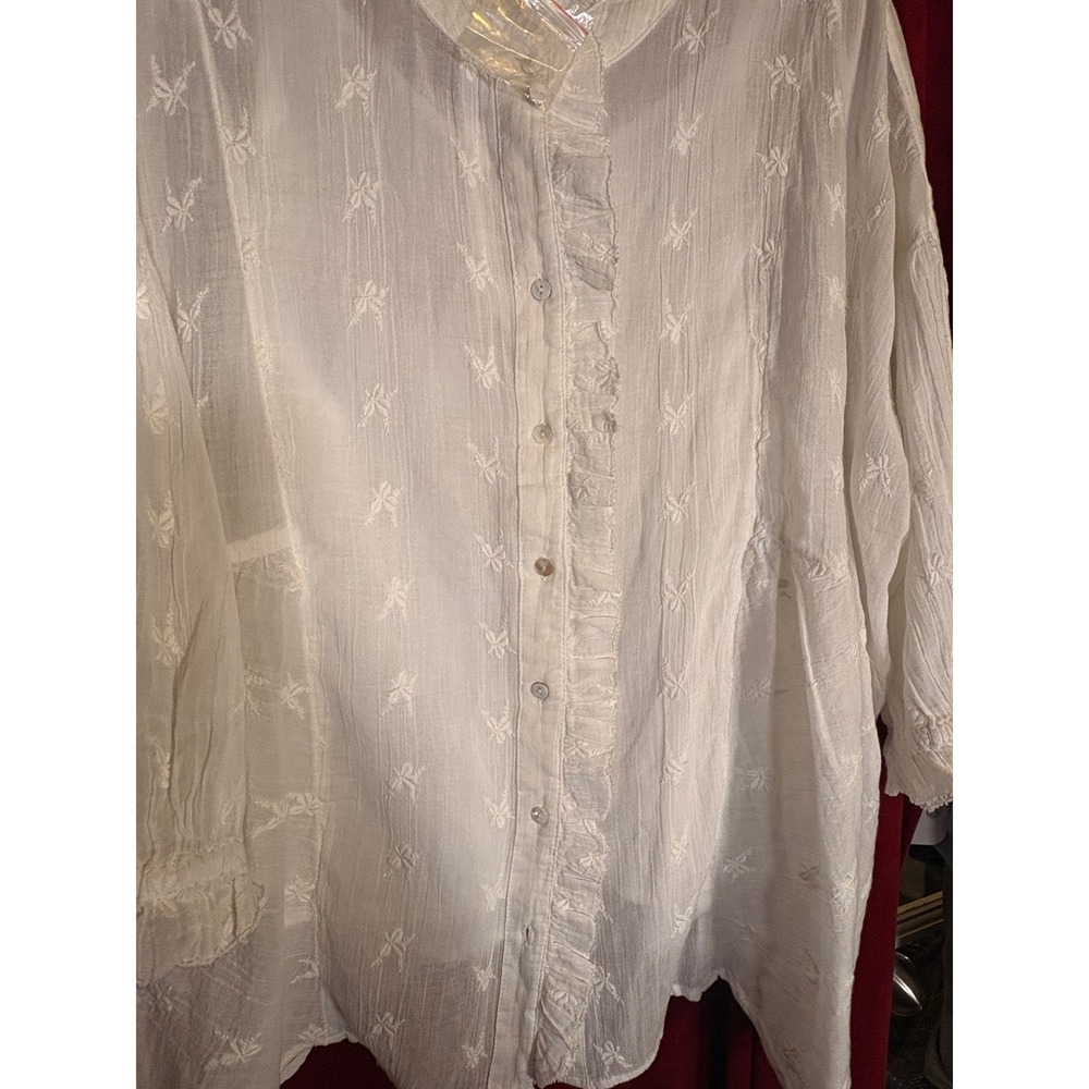 Sundance Blouse Womens XXL White Excellent Embroidered Ruffle Cotton Gauze Top - Picture 4 of 8